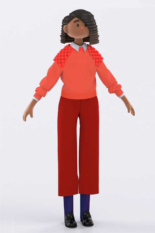 3d cartoon girl simple style